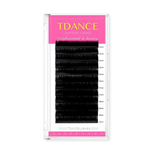 TDANCE Premium CC Curl 0.18mm Thickness Semi Permanent Individual Eyelash Extensions Silk Classic Lashes Professional Salon Use Mixed 14-19mm Length In One Tray (CC-0.18,14-19mm)