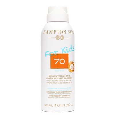 Hampton Sun SPF 70 Continuous Mist Sunscreen for Kids, Broad Spectrum + Advanced Water/ Sweat Resistance, Antioxidant-Rich Vitamin E + Aloe for Hydrated, Soothed Skin Oil-Free, All Skin Types