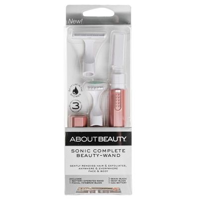 About Face Beauty Sonic Complete Beauty-Wand, Facial Razor &amp; Exfoliator, Includes 3 Blades, Pink