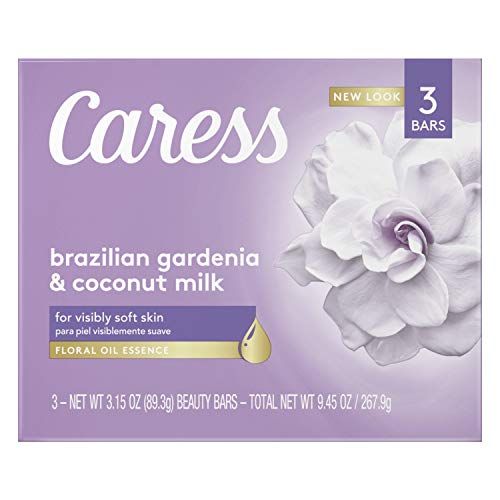 Caress Beauty Bar Soap For Visibly Soft Skin Brazilian Gardenia &amp; Coconut Milk With Floral Oil Essence 3.15 oz 3 Bars
