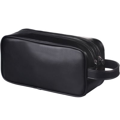 HappyDavid Soft PU Leather Zipped Travel Toiletry Bag Mens Ladies Supply Toiletry Bag Case(Black)