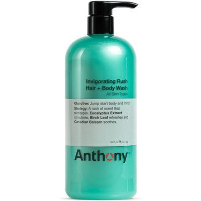 Anthony Mens Body Wash and Shampoo: Invigorating Rush 2-In-1 Liquid Gel Soap &amp; Hair Shampoo - Pine Wood Scent Contains Eucalyptus Extract, Canadian Balsam &amp; Birch Leaf 32 Fl. Oz