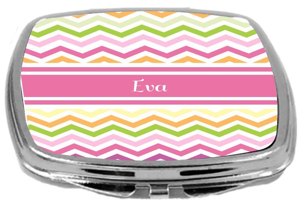 Rikki Knight Pink Chevron Name Design Compact Mirror, Eva, 3 Ounce