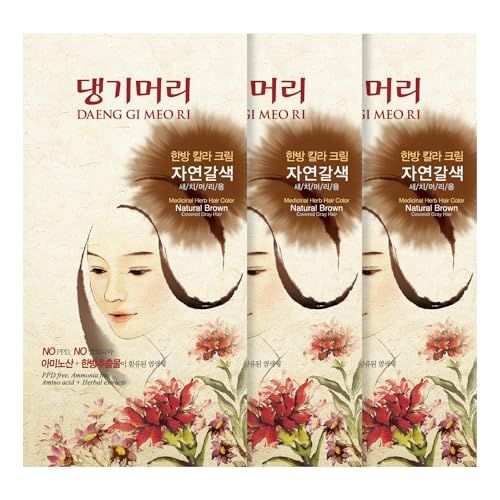 Daeng Gi Meo Ri Medicinal Herb Hair Color to cover gray hair (Natural Brown) (3 PACK)