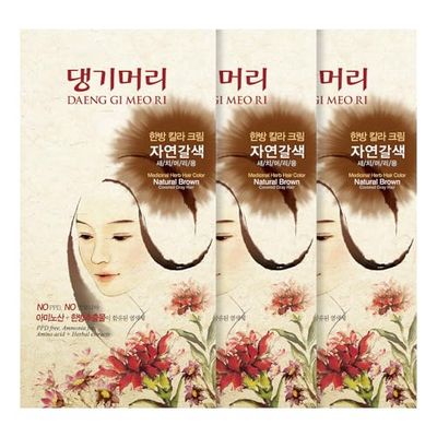 Daeng Gi Meo Ri Medicinal Herb Hair Color to cover gray hair (Natural Brown) (3 PACK)