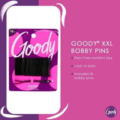 Goody XXL Hair Bobby Pins - 16 Count, Black - Slideproof and Lock-In Place - Suitable for All Hair Types - Pain-Free Hair Accessories for Women and Girls - All Day Comfort
