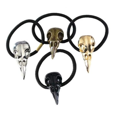Aysekone 4 Pack Assorted Color Punk Gothic Metal Crow Skull Hairbands Pony Tail Holders Elastic Hair Rope Ties Headwear for Women Girls