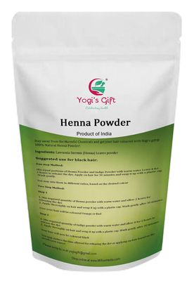 YOGI'S GIFT Henna Powder for Hair Color/Dye (500 Grams /1.1 Lb) - 100% Pure &amp; Natural Red Hair Color - With High Lawsone Content - For Normal Hair, Red Hair Color - Includes FREE GLOVES and HEAD CAP