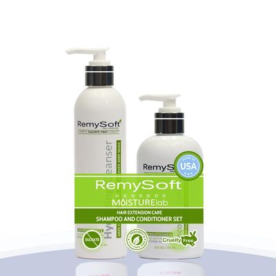 RemySoft Moisturelab Hydrating Cleanser &amp; Recovery Cream Duo - Safe for Hair Extensions, Weaves and Wigs - Salon Formula Shampoo and Conditioner Combo - Gentle Sulfate-free Lather