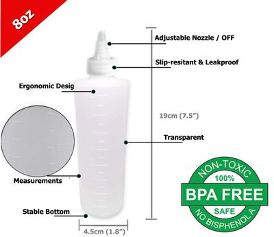 EZPRO USA Applicator Empty Plastic Bottle Twist Top Cap with Long Tip, BPA-free Coloring Treatment Squeeze Bottles for Food/Hair/Tattoo, Bleach Dye Application, 8 ounce 250 ml (Pack of 3)