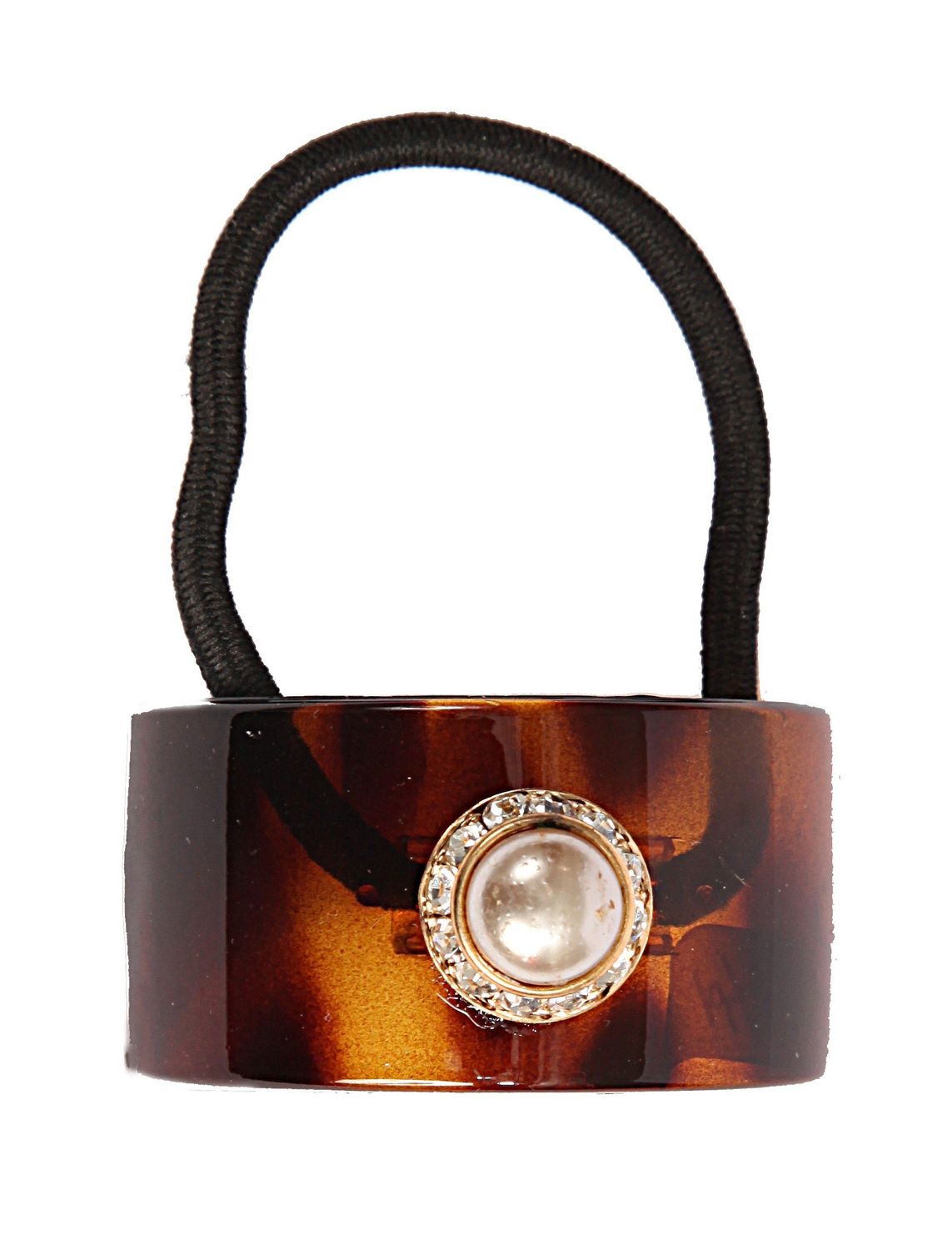Caravan Hand Decorated French Tube Tortoisese Shell Pony Tail with Pearl and Swarovski Crystal Stones, 65 Ounce
