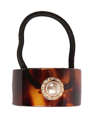 Caravan Hand Decorated French Tube Tortoisese Shell Pony Tail with Pearl and Swarovski Crystal Stones, 65 Ounce