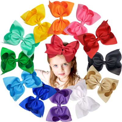 CLLOT Hair Bows for Girls, 8inch Oversize Large Boutique Hair Bows Alligator Hair Clips, 12 Pack