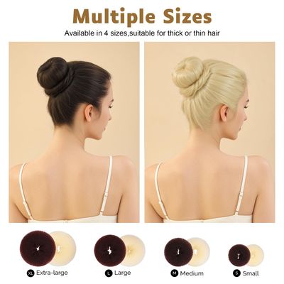 FANDAMEI Hair Bun Maker Set, Donut Bun Maker Set With 4pcs Dark Brown &amp;4pcs Beige(2 extra-large,2 large,2 medium and 2 small), 5 pieces Hair Elastic Bands, 40 pieces Hair Bobby Pins (Brown and Gold)