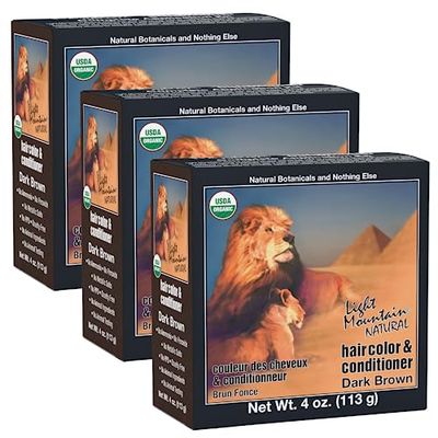 Light Mountain Henna Hair Color &amp; Conditioner - Dark Brown Hair Dye for Men/Women, Organic Henna Leaf Powder and Botanicals, Chemical-Free, Semi-Permanent Hair Color, 4 Oz (Pack of 3)