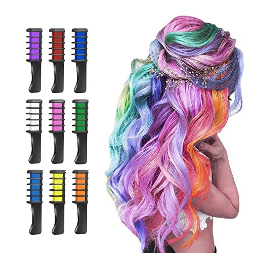 Hair Chalk Combs - Temporary Bright Hair Color for Girls &amp; Kids - Perfect for Parties, Holidays &amp; Special Occasions like Birthday, St. Patrick's Day, Easter, Mother's Day, Children's Day