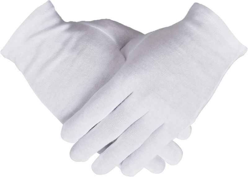 100% Cotton Gloves, 6 Pairs White Cotton Gloves for Women Dry Hands Eczema SPA Moisturizing - Work Glove for Serving Archival Coin Jewelry Inspection