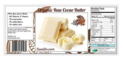 SAAQIN 1/2 Lb Organic Cocoa Butter, Pure, Raw, Unprocessed. Incredible Quality and Scent. Use for Lotion, Cream, Lip Balm, Oil, Stick, or Body Butter. Non-GMO