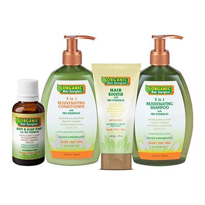 Hair Growth Set Loss &amp; Thinning Scalp Vitmain-B5 Enriched Treatment - Color Safe - Repair Damage - 4 piece Natural Energizer Kit - For Men, Women &amp; Kids
