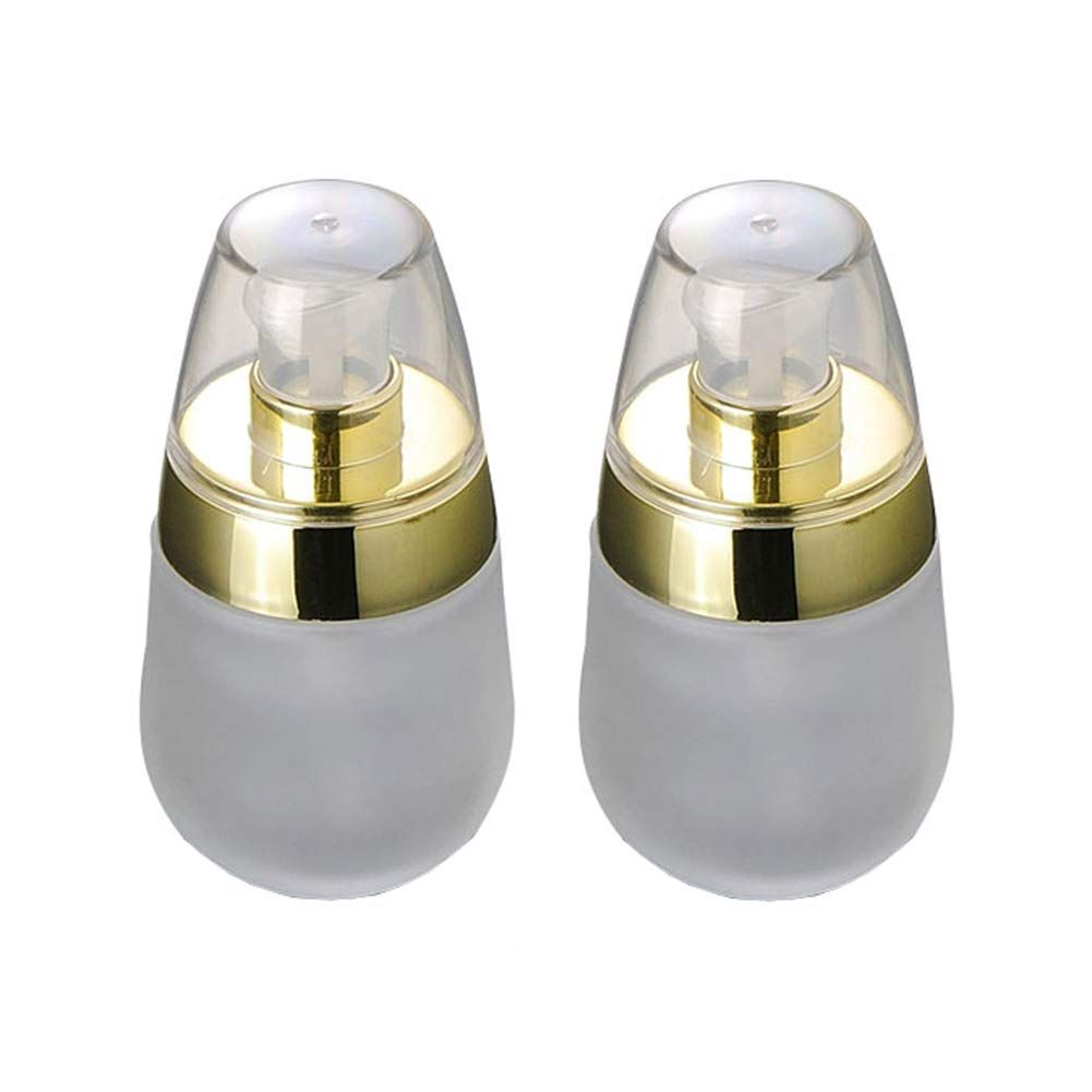 erioctry 2PCS 30ml 1oz Empty Refillable Glass Container Makeup Cosmetic Face Cream Lotion Pump Bottles Jars Pots
