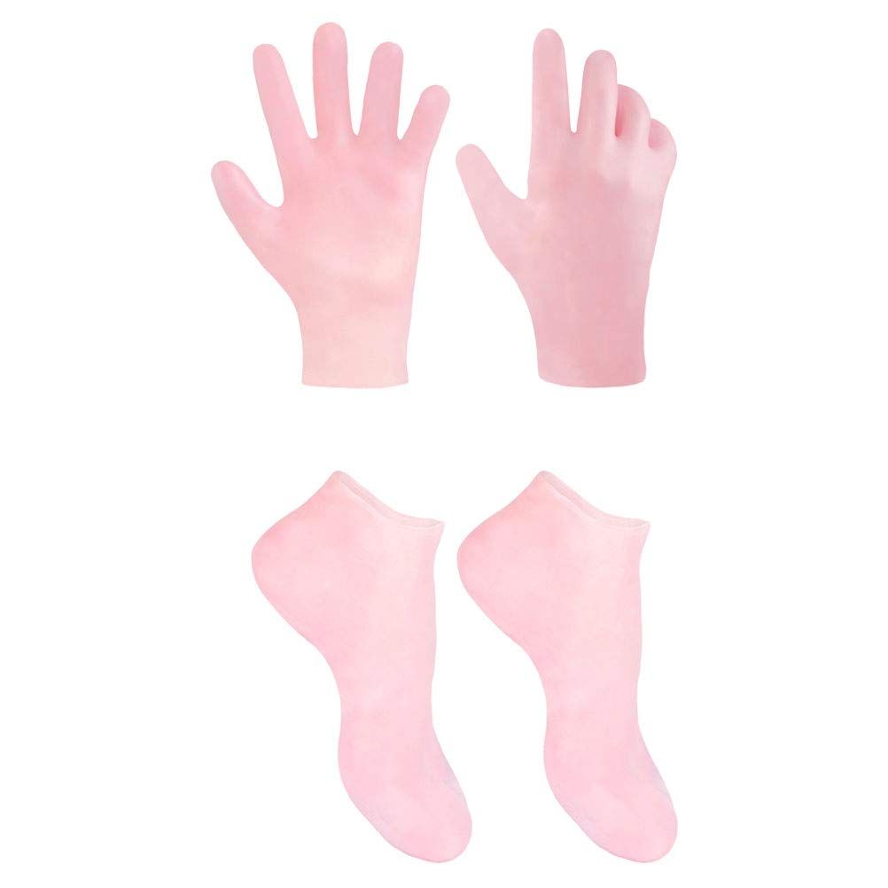 1 Set Moisturizing Spa Gloves and Socks Set Gel Gloves and Socks Remover Socks Foot Care Socks for Moisturizing Soften Dry Rough and Cracked Hands Feet Size M (Pink)