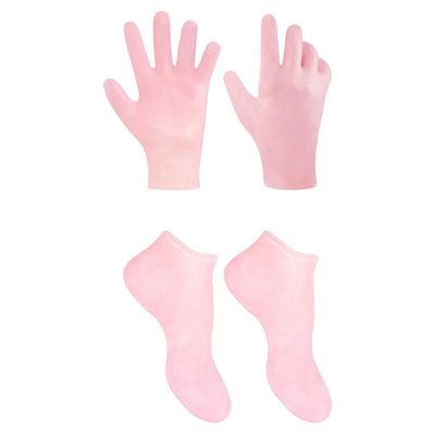 1 Set Moisturizing Spa Gloves and Socks Set Gel Gloves and Socks Remover Socks Foot Care Socks for Moisturizing Soften Dry Rough and Cracked Hands Feet Size M (Pink)