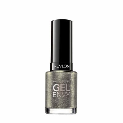 Revlon ColorStay Gel Envy Longwear Nail Polish, with Built-in Base Coat &amp; Glossy Shine Finish, in Black/Grey, 515 Smoke and Mirrors, 0.4 oz
