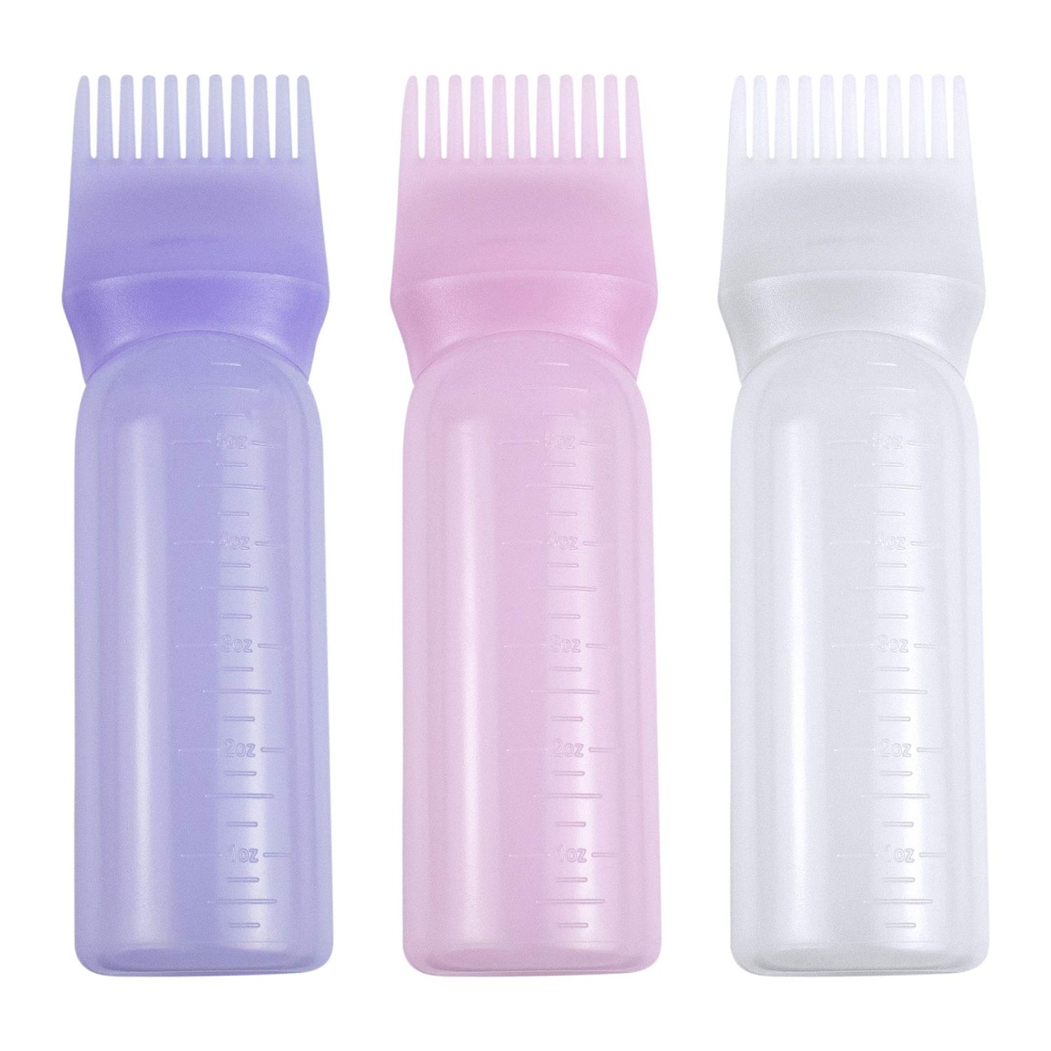 AUEAR, 3 Pack Root Comb Applicator Bottle 6 oz Hair Coloring Dye Salon Care Plastic Squeeze with Graduated Scale