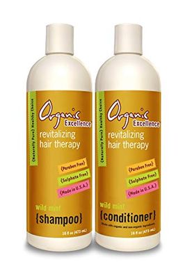 Organic Excellence Wild Mint Shampoo and Conditioner Set Revitalizing Hair Therapy