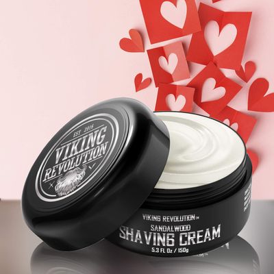 Viking Revolution Luxury Shaving Cream for Men- Sandalwood Scent - Soft, Smooth &amp; Silky Shaving Soap - Rich Lather for the Smoothest Shave - 5.3oz