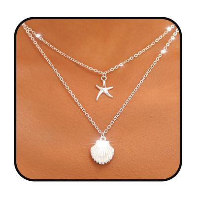 Yalice Layered Starfish Necklace Chain Boho Shell Pendant Necklaces Beach Surfer Costume Jewelry for Women