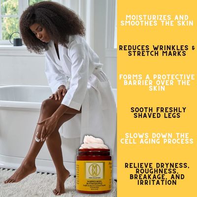 OMM Collection Natural Whipped Body Butter Souffl For Dry &amp; Sensitive Skin - Whipped Shea Butter Infused By Vitamin E &amp; A, Mango Butter &amp; Cacao Butter - Hydrating &amp; Moisturizing - Vegan