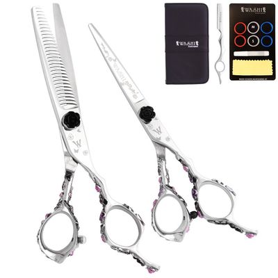 Washi Beauty - Black Rosebud Shear Set with 6.0 Shear, 30 Tooth Texturizer, Free Razor &amp; Case