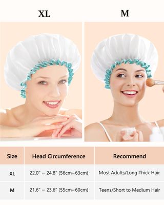 mikimini Shower Cap for Women and Girls,Reusable,Waterproof, Washable, Cute and Soft,White
