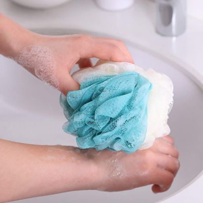 LISSOMPLUME Bath Shower Sponge Loofah Mesh Pouf Brush Ball Exfoliating Accessory Blue Color