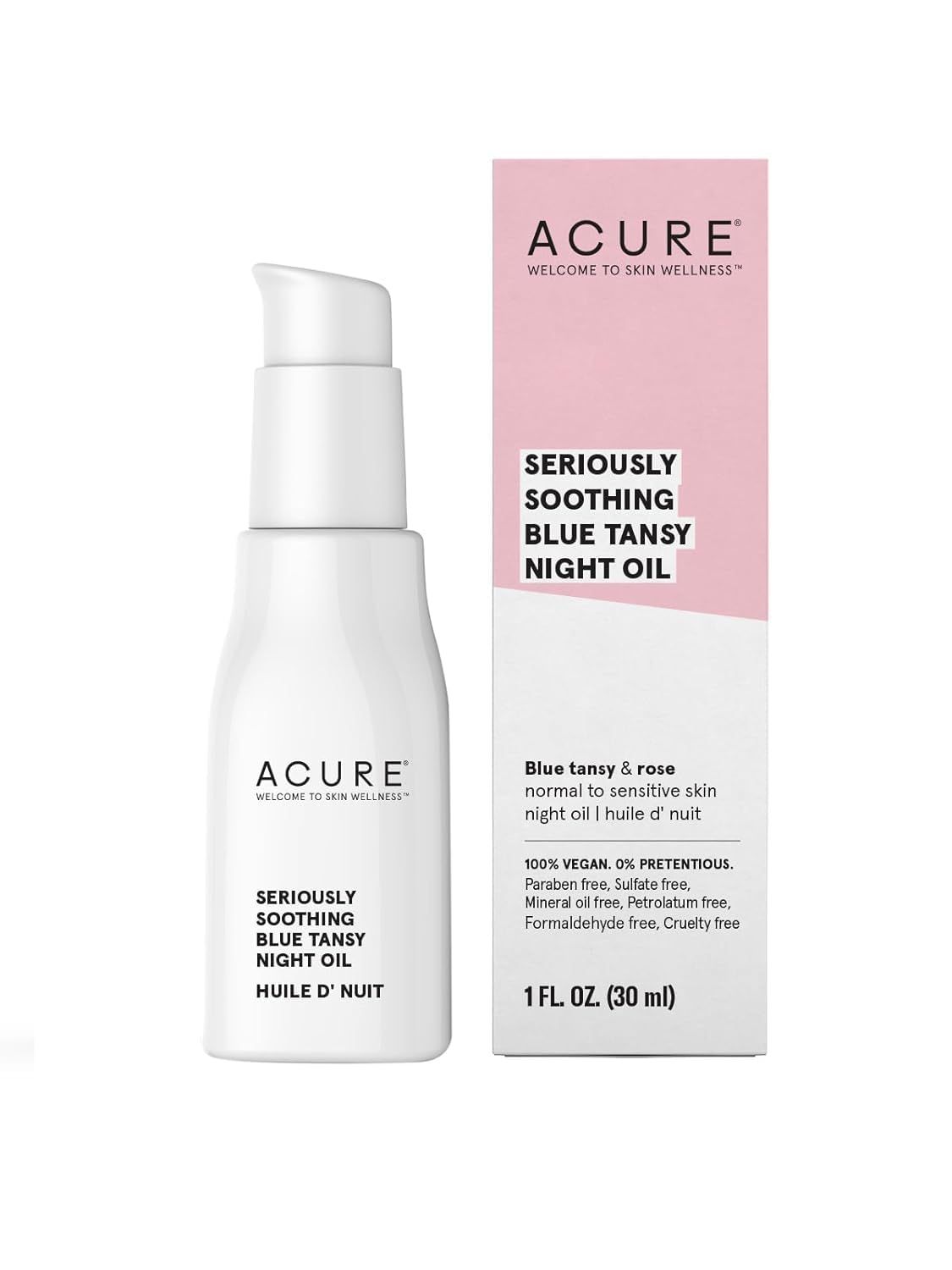 Acure Seriously Soothing Tansy Night Rose Oil - Soothes, Deep Hydrate &amp; Moisturize Dry, Acne Prone, Sensitive Skin - Antioxidant Night Cream Serum Oil Blend with Blue Tansy &amp; Rose - 100% Vegan, 1 oz