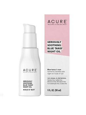Acure Seriously Soothing Tansy Night Rose Oil - Soothes, Deep Hydrate &amp; Moisturize Dry, Acne Prone, Sensitive Skin - Antioxidant Night Cream Serum Oil Blend with Blue Tansy &amp; Rose - 100% Vegan, 1 oz