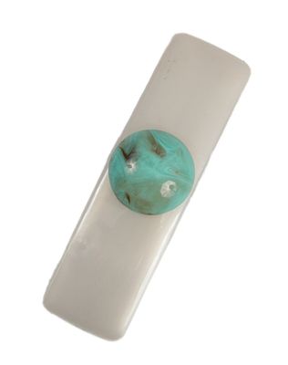 Caravan French Pearl Rectangular Decorated Automatic Barrette with Turquoise Bead