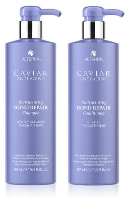 Alterna CAVIAR Anti-Aging Restructuring Bond Repair Shampoo and Conditioner Bundle, 16.5 oz | For Brittle, Damaged and Split Ends | Repairs, Strengthens &amp; Protects Damaged Hair | Sulfate Free
