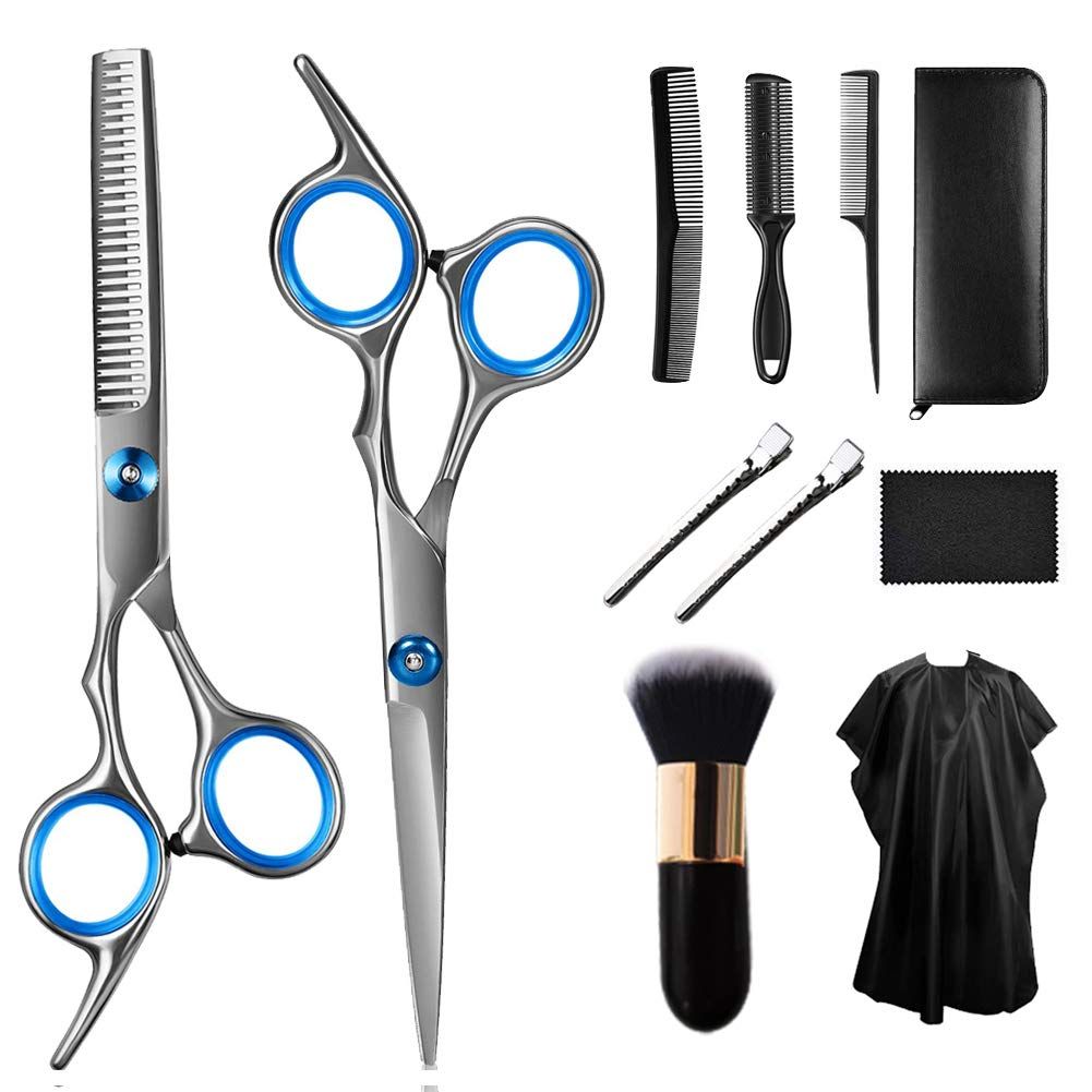 WeTest Hair Scissor Home Professional Hair Cutting Kit, 11 PCS Barber Thinning Scissors Hairdressing Shears Stainless Steel Hair Cutting Shears Set, Silver