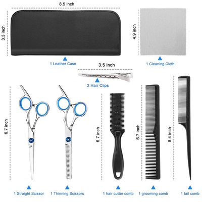WeTest Hair Scissor Home Professional Hair Cutting Kit, 11 PCS Barber Thinning Scissors Hairdressing Shears Stainless Steel Hair Cutting Shears Set, Silver