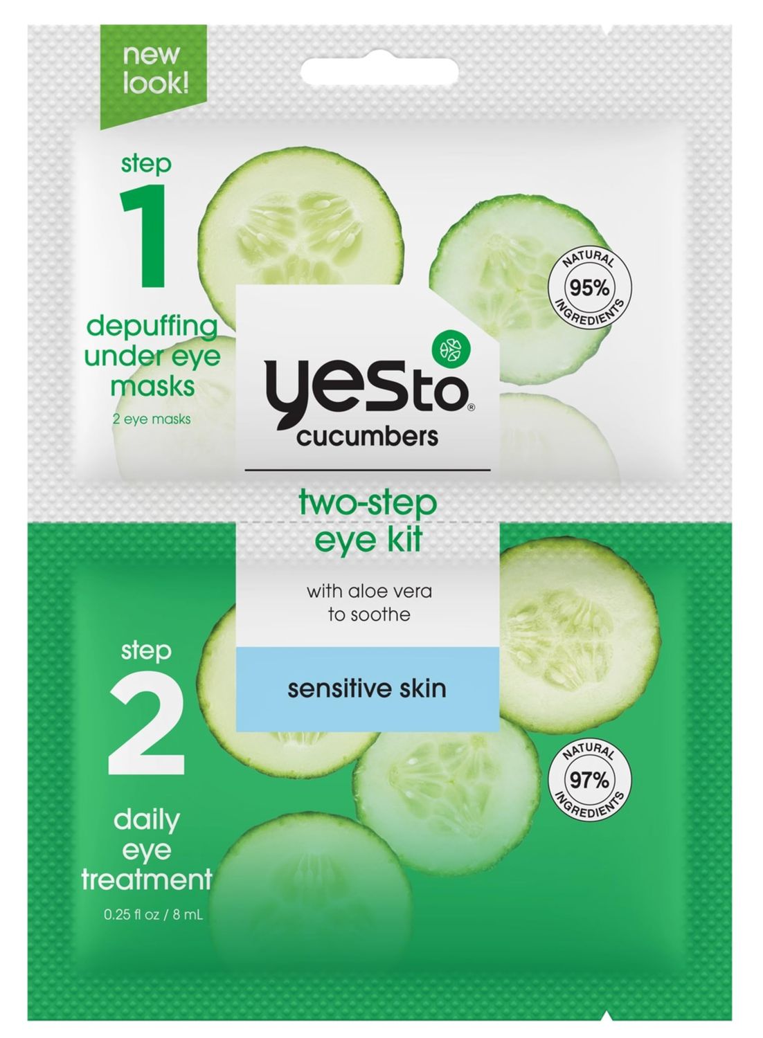Yes To Cucumbers 2-Step Eye Kit For Dark Circles &amp; Puffiness, Soothing Under Eye Masks And Eye Treatment Cream With Cucumber, Caffeine, &amp; Evodia Fruit, 96% Natural, Vegan &amp; Cruelty-Free