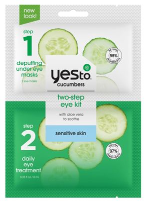 Yes To Cucumbers 2-Step Eye Kit For Dark Circles &amp; Puffiness, Soothing Under Eye Masks And Eye Treatment Cream With Cucumber, Caffeine, &amp; Evodia Fruit, 96% Natural, Vegan &amp; Cruelty-Free