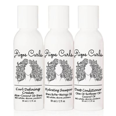 Rizos Curls Trio Travel Curl Kit, Includes Travel Hydrating Shampoo, Travel Deep Conditioner, Travel Curl Cream, Gently Cleanse, Hydrate and Style, For All Curl Patterns 2a - 4c, 3 pack of 2 oz