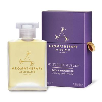 Aromatherapy Associates De-Stress Muscle Bath and Shower Oil, Natural Body Oil to Sooth Muscles and Joints, Hydrating Body Oil Made with 3 Essential Oils (1.86 oz)