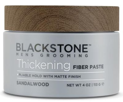 Blackstone Men&#39;s Grooming Thickening Fiber Paste Gel for Hair Styling - Adds Volume with Pliable Hold &amp; Matte Finish | Paraben &amp; Cruelty Free | Made in USA, Sandalwood (4 oz)