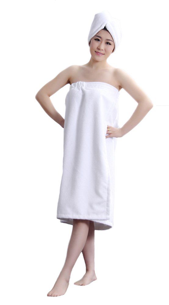 LifeWheel Womens Super Soft Absorbent Spa Towel Microfiber Bath Towel Wrap with Dry Hair Shower Cap (White)