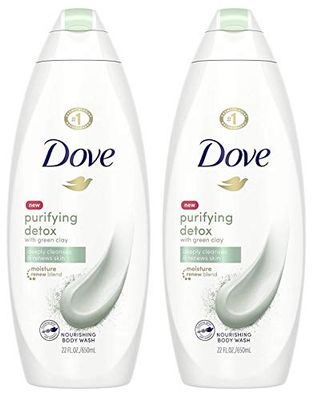 Dove Nourishing Body Wash - Purifying Detox - With Green Clay - Net Wt. 22 FL OZ (650 mL) Per Bottle - Pack of 2 Bottles