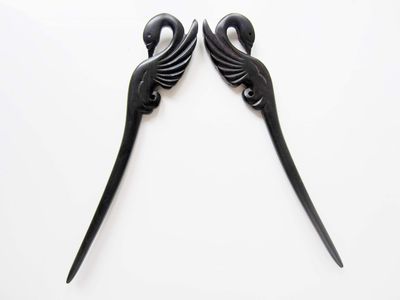 Myhsmooth Zz-bs-swan 2 Count Hair Sticks Natural Black Sandalwood(ebony) Handmade Carved Hair Clip Shawl Hair Pins Pack of 2 Pcs :Swan