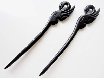 Myhsmooth Zz-bs-swan 2 Count Hair Sticks Natural Black Sandalwood(ebony) Handmade Carved Hair Clip Shawl Hair Pins Pack of 2 Pcs :Swan
